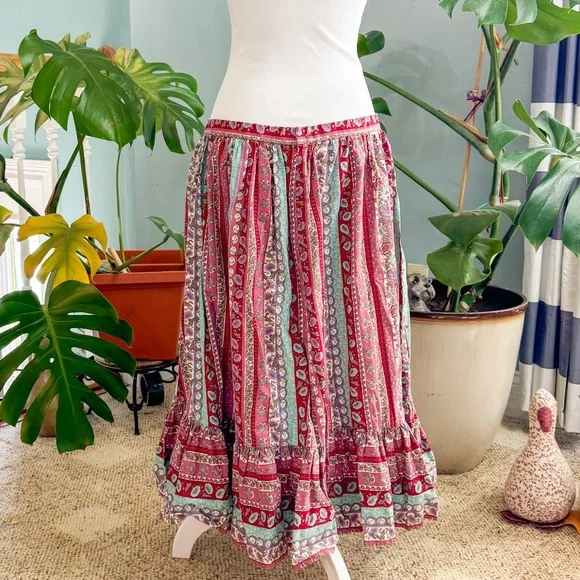 Bohemian Multicolor Midi Skirt Handmade Vintage - Picture 4 of 7